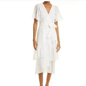 Tanya Taylor Faux Wrap White Bridal Bow Ruffle Dress 4